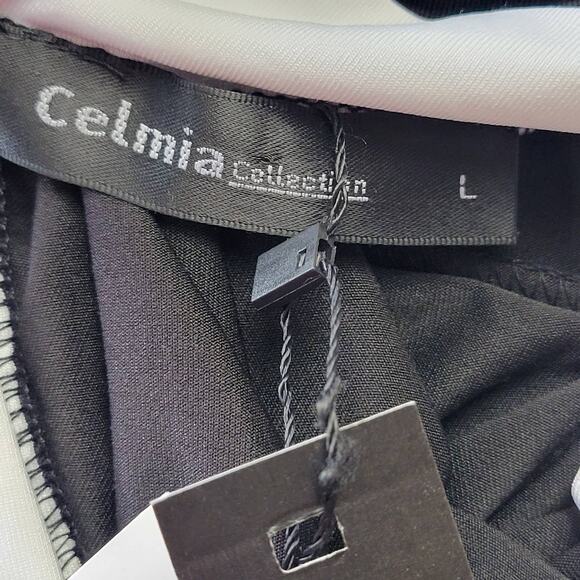 Celmia Collection Black White Pant Jumpsuit NEW Romper Stretch Womens Size L Zip - Picture 4 of 13